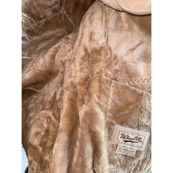 Vintage Winlet Ivory Braided Leather Suede Mongolian Fur Hooded Jacket Coat Sz L - Picture 11 of 16